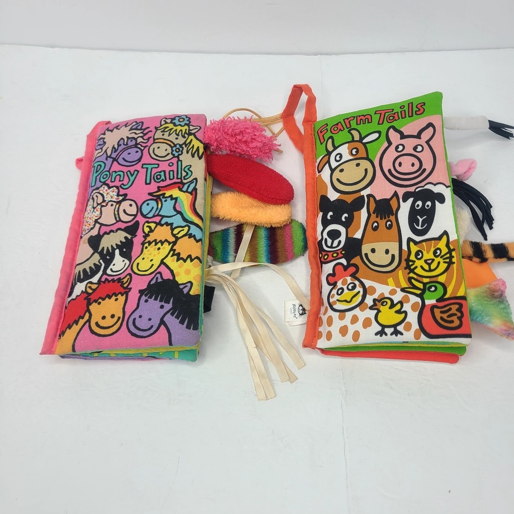 Jellycat Pony & Farm Tails Soft Crinkle Book Baby Sensory Toy Set Of Two